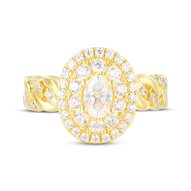 Oval-Cut Diamond Double Halo Braided Shank Engagement Ring 1-1/2 ct tw 14K Yellow Gold