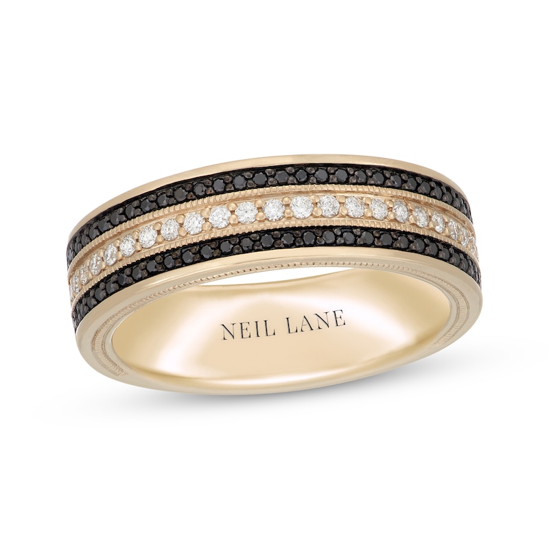 Main Image 1 of Neil Lane Men's Black & White Diamond Three-Row Wedding Band 1/2 ct tw 14K Yellow Gold