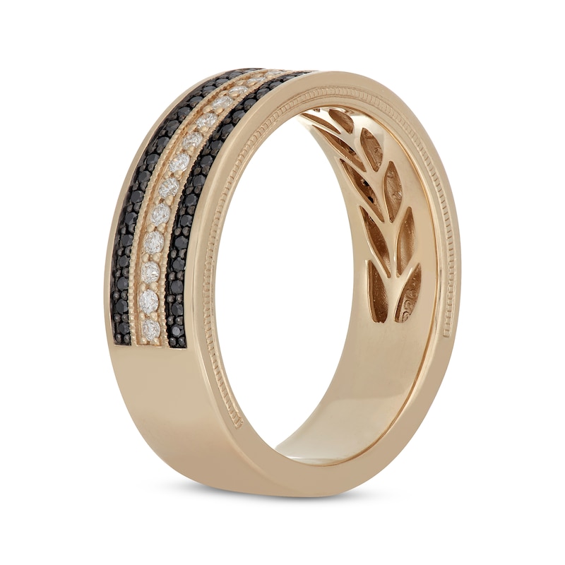 Main Image 2 of Neil Lane Men's Black & White Diamond Three-Row Wedding Band 1/2 ct tw 14K Yellow Gold