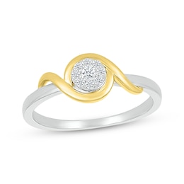 Diamond Crossover Frame Promise Ring 1/10 ct tw Sterling Silver & 10K Yellow Gold