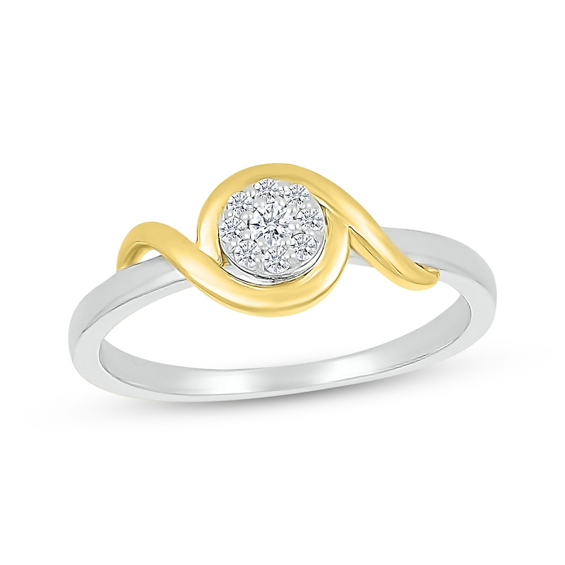 Main Image 1 of Diamond Crossover Frame Promise Ring 1/10 ct tw Sterling Silver & 10K Yellow Gold