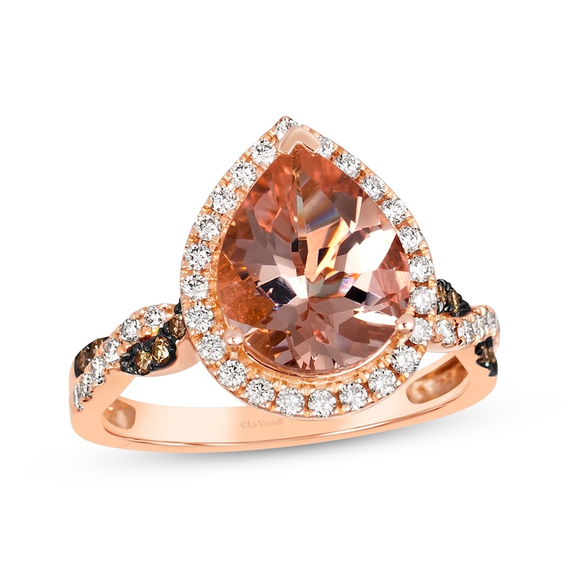 Main Image 1 of Le Vian Pear-Shaped Morganite Ring 3/8 ct tw Diamonds 14K Strawberry Gold