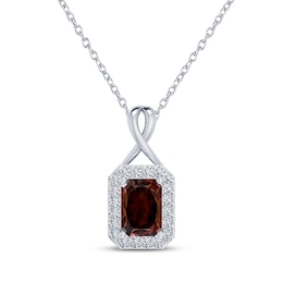 Octagon-Cut Garnet & White Lab-Created Sapphire Necklace Sterling Silver 18&quot;