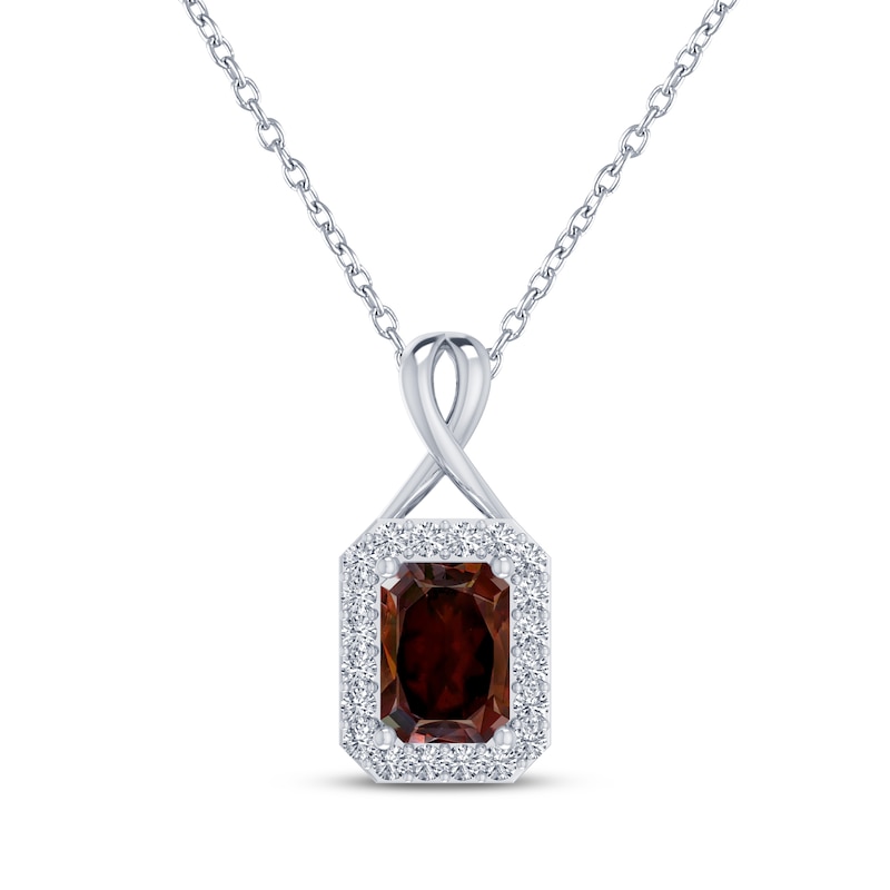 Main Image 1 of Octagon-Cut Garnet & White Lab-Created Sapphire Necklace Sterling Silver 18&quot;