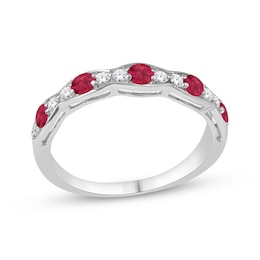 Lab-Created Ruby & White Lab-Created Sapphire Scalloped Ring Sterling Silver