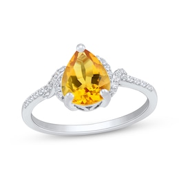 Pear-Shaped Citrine & White Lab-Created Sapphire Ring Sterling Silver