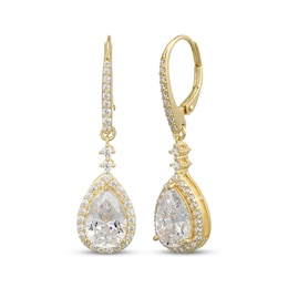 Pear-Shaped White Lab-Created Sapphire Earrings 18K Yellow Gold-Plated Sterling Silver