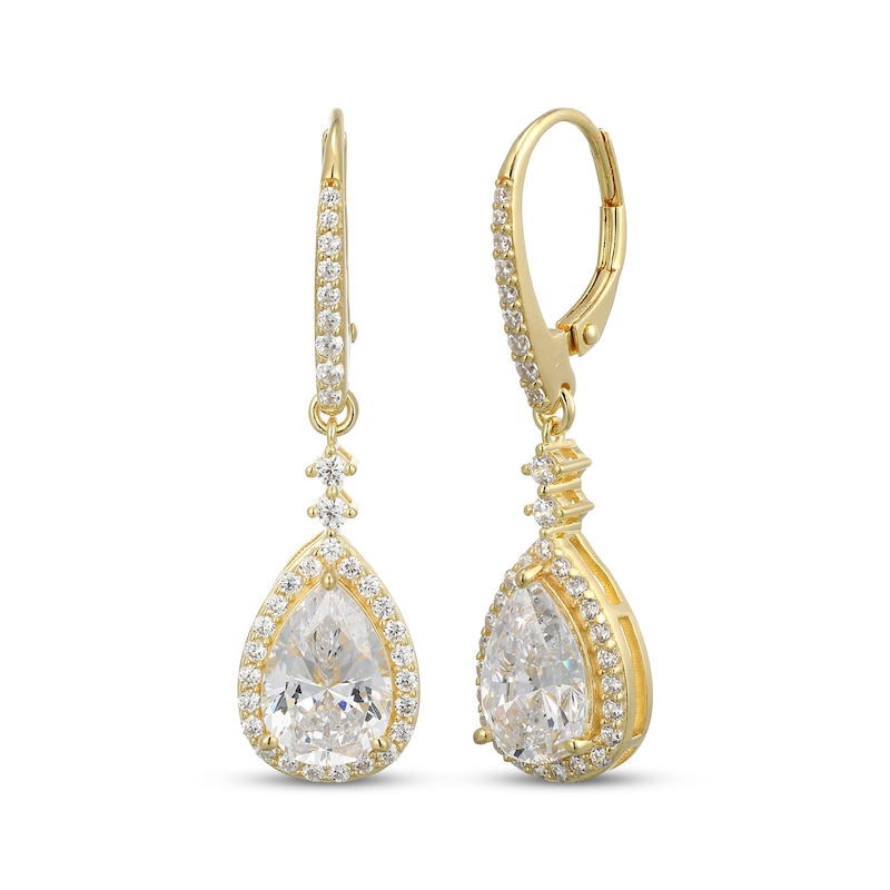 Main Image 1 of Pear-Shaped White Lab-Created Sapphire Earrings 18K Yellow Gold-Plated Sterling Silver