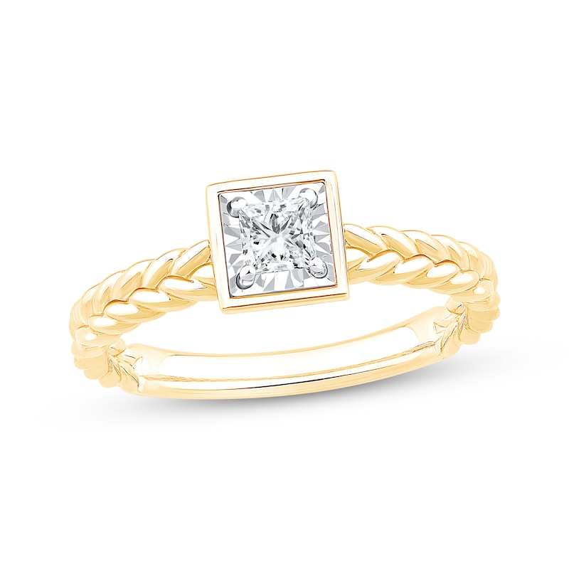 Main Image 1 of Princess-Cut Diamond Bezel-Look Solitaire Braided Shank Engagement Ring 1/4 ct tw 14K Yellow Gold (I/I2)