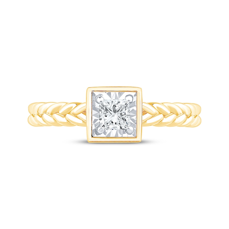 Main Image 3 of Princess-Cut Diamond Bezel-Look Solitaire Braided Shank Engagement Ring 1/4 ct tw 14K Yellow Gold (I/I2)