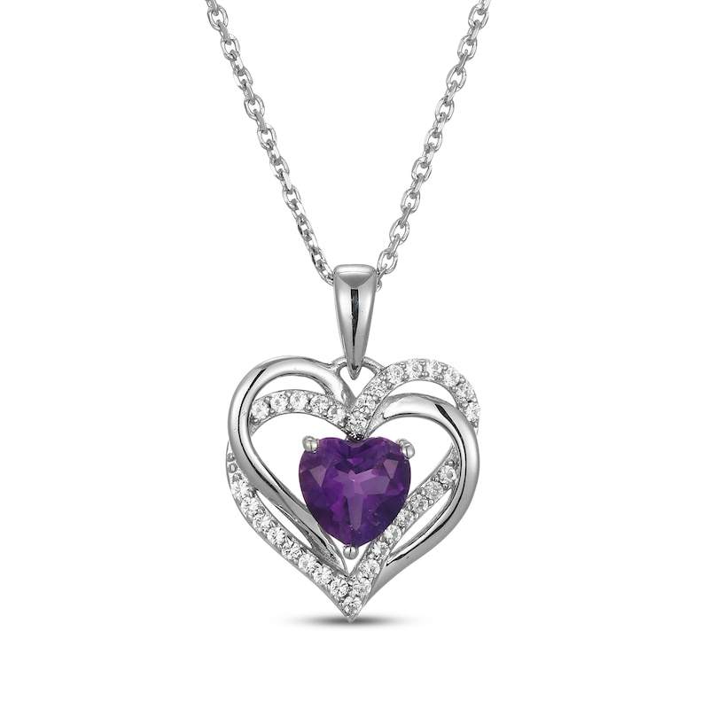 Main Image 2 of Heart-Shaped Amethyst & White Lab-Created Sapphire Necklace & Earrings Gift Set Sterling Silver