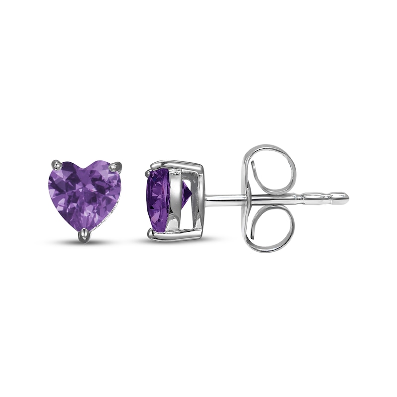 Main Image 3 of Heart-Shaped Amethyst & White Lab-Created Sapphire Necklace & Earrings Gift Set Sterling Silver