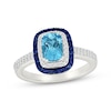 Thumbnail Image 1 of Cushion-Cut Swiss Blue Topaz, Blue & White Lab-Created Sapphire Ring Sterling Silver