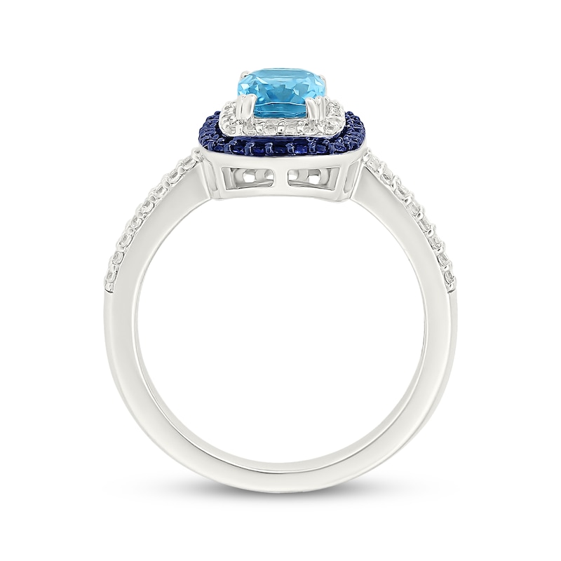 Main Image 3 of Cushion-Cut Swiss Blue Topaz, Blue & White Lab-Created Sapphire Ring Sterling Silver