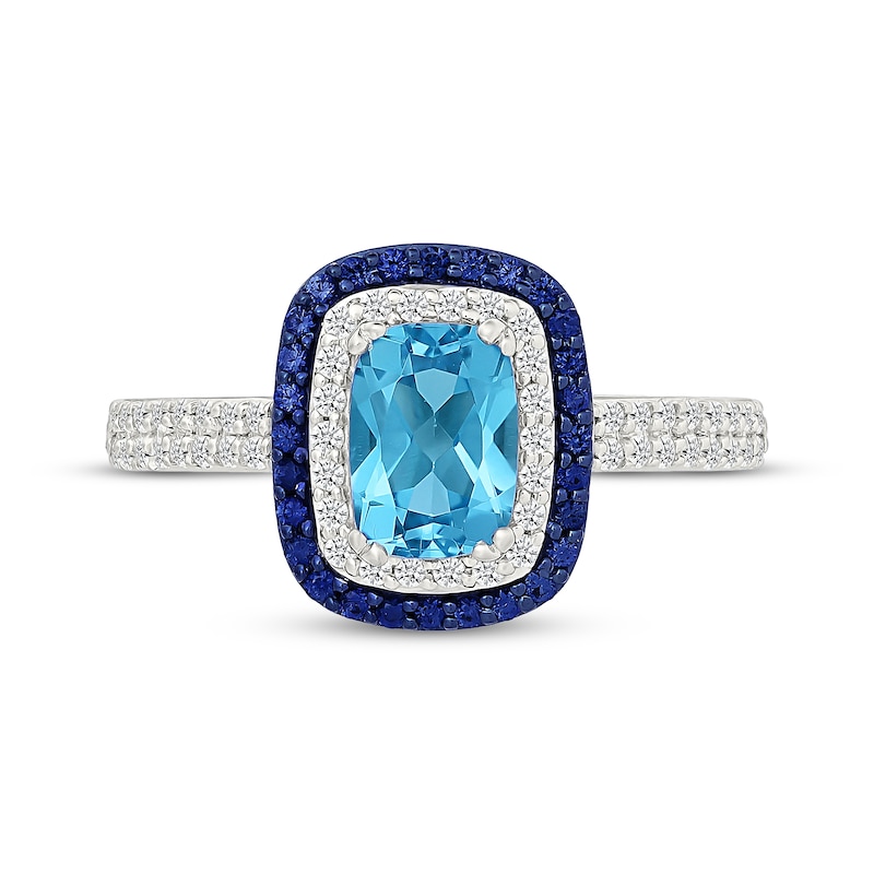 Main Image 4 of Cushion-Cut Swiss Blue Topaz, Blue & White Lab-Created Sapphire Ring Sterling Silver