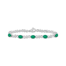 Oval-Cut Lab-Created Emerald & White Lab-Created Sapphire infinity Link Bracelet Sterling Silver 7.5&quot;