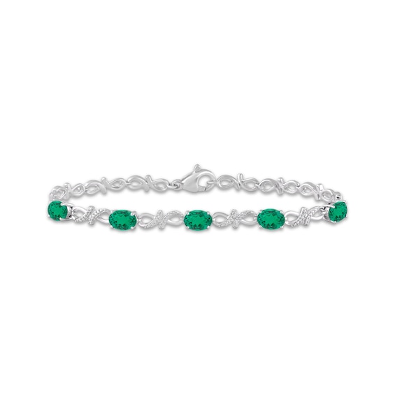 Oval-Cut Lab-Created Emerald & White Lab-Created Sapphire infinity Link Bracelet Sterling Silver 7.5"