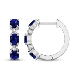 Memories Moments Magic Oval-Cut Blue Lab-Created Sapphire & Diamond Hoop Earrings 1/15 ct tw Sterling Silver