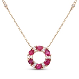 Oval-Cut Natural Ruby & Diamond Open Circle Necklace 1/4 ct tw 14K Yellow Gold 18&quot;