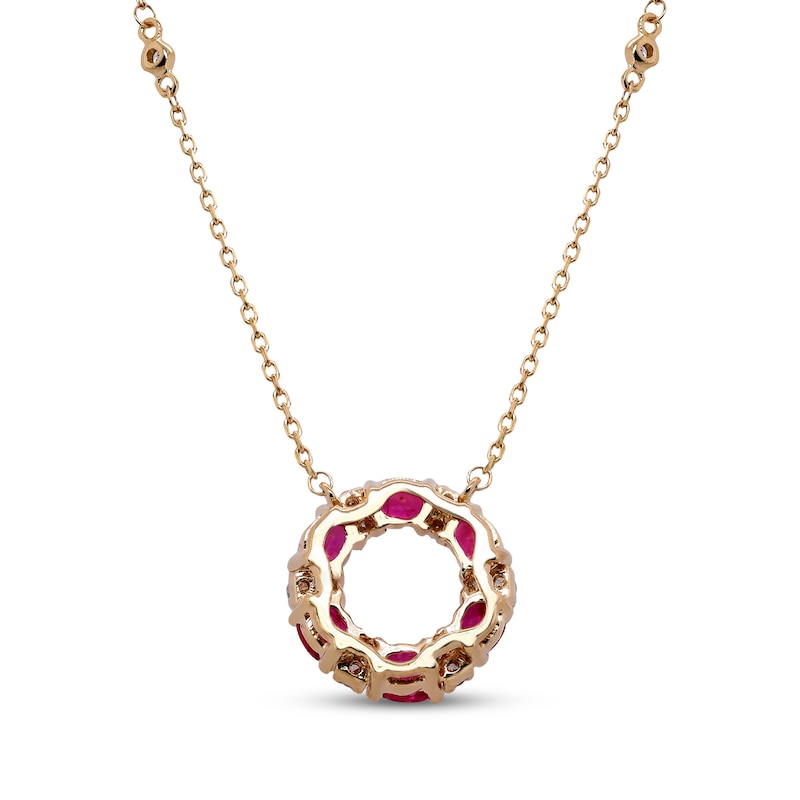 Main Image 3 of Oval-Cut Natural Ruby & Diamond Open Circle Necklace 1/4 ct tw 14K Yellow Gold 18&quot;