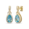 Thumbnail Image 1 of Pear-Shaped Swiss Blue Topaz & White Lab-Created Sapphire Drop Earrings 18K Yellow Gold-Plated Sterling Silver