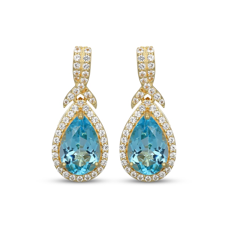 Main Image 2 of Pear-Shaped Swiss Blue Topaz & White Lab-Created Sapphire Drop Earrings 18K Yellow Gold-Plated Sterling Silver