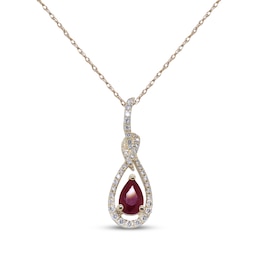 Pear-Shaped Natural Ruby & Diamond Teardrop Loop Necklace 1/5 ct tw 10K Yellow Gold 18&quot;