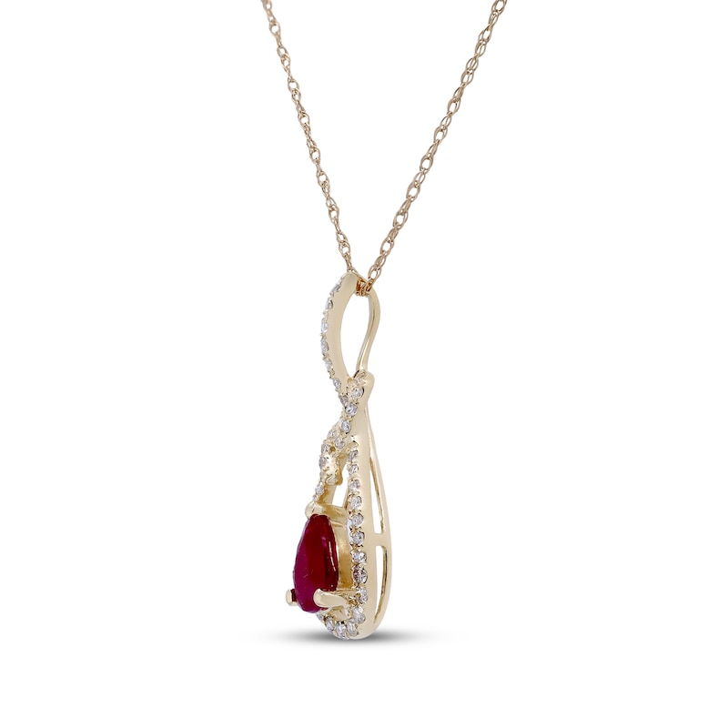 Main Image 2 of Pear-Shaped Natural Ruby & Diamond Teardrop Loop Necklace 1/5 ct tw 10K Yellow Gold 18&quot;