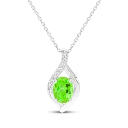 Oval-Cut Peridot & White Lab-Created Sapphire Necklace Sterling Silver 18&quot;