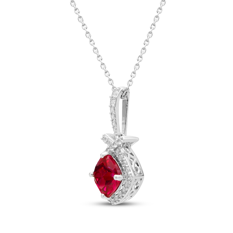 Main Image 2 of Cushion-Cut Lab-Created Ruby & White Lab-Created Sapphire Necklace Sterling Silver 18&quot;