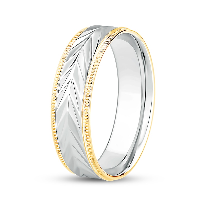 Main Image 2 of Men's Engraved Wedding Band 10K Two-Tone Gold 6mm