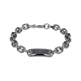 Men's Black Lab-Created Sapphire ID Bracelet Antique Finished Sterling Silver 8.5&quot;