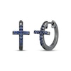 Thumbnail Image 1 of Men's Blue Lab-Created Sapphire Cross Huggie Hoop Earrings Antique Finished Sterling Silver