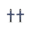 Thumbnail Image 2 of Men's Blue Lab-Created Sapphire Cross Huggie Hoop Earrings Antique Finished Sterling Silver