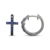 Thumbnail Image 3 of Men's Blue Lab-Created Sapphire Cross Huggie Hoop Earrings Antique Finished Sterling Silver