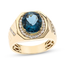 Men's Oval-Cut London Blue Topaz & Diamond Ring 1/2 ct tw 14K Yellow Gold