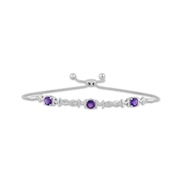 Amethyst & White Lab-Created Sapphire &quot;Mom&quot; Infinity Bolo Bracelet Sterling Silver