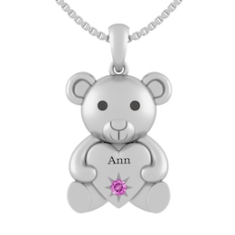 Birthstone Teddy Bear Pendant (1 Stone and Line)