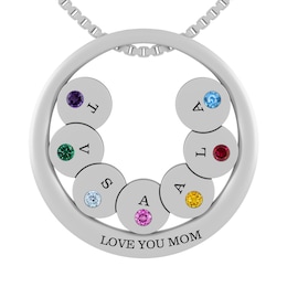 Color Stone Family Circle Necklace