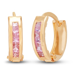 Children's Pink Cubic Zirconia Hoop Earrings 14K Yellow Gold