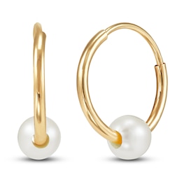 Children's Cultured Pearl Hoop Earrings 14K Yellow Gold