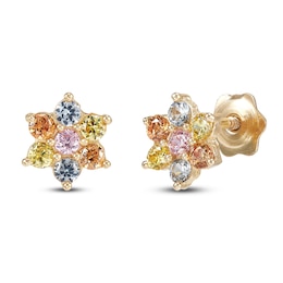 Children's Pink, Blue, Champagne & Green Cubic Zirconia Stud Earrings 14K Yellow Gold