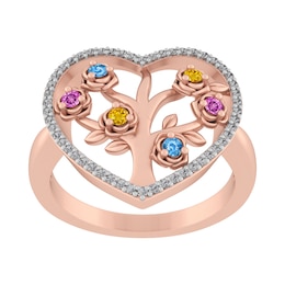 Birthstone Family & Mother's Tree Heart Ring (1-6 Stones)