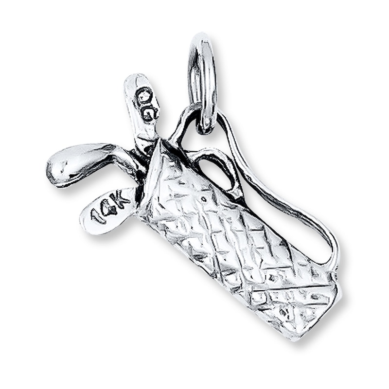 14K White Gold Golf Bag with Clubs Charm