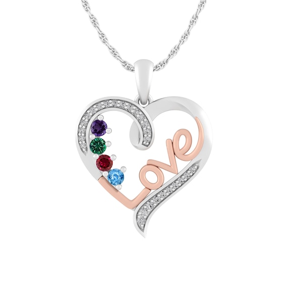 Sterling Silver/10k Love Heart Necklace (1-4 Stones)