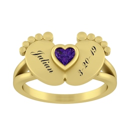 Birthstone Baby Feet Heart Ring (1 Stone and 2 Lines)