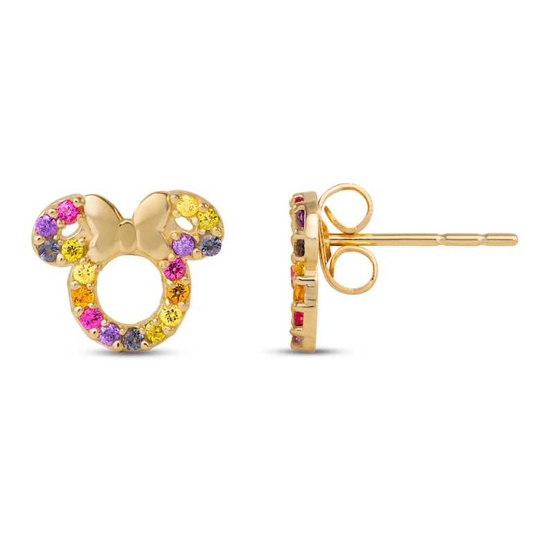 Main Image 1 of Children's Minnie Mouse Cubic Zirconia Rainbow Stud Earrings 14K Yellow Gold