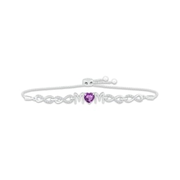 Heart-Shaped Amethyst & White Lab-Created Sapphire &quot;Mom&quot; Infinity Bolo Bracelet Sterling Silver