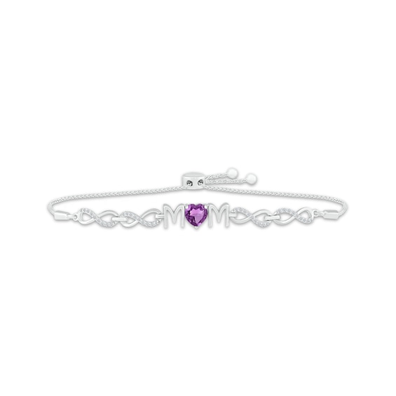 Heart-Shaped Amethyst & White Lab-Created Sapphire "Mom" Infinity Bolo Bracelet Sterling Silver