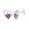 Thumbnail Image 1 of Heart-Shaped Amethyst & Diamond Heart Stud Earrings 1/20 ct tw Sterling Silver